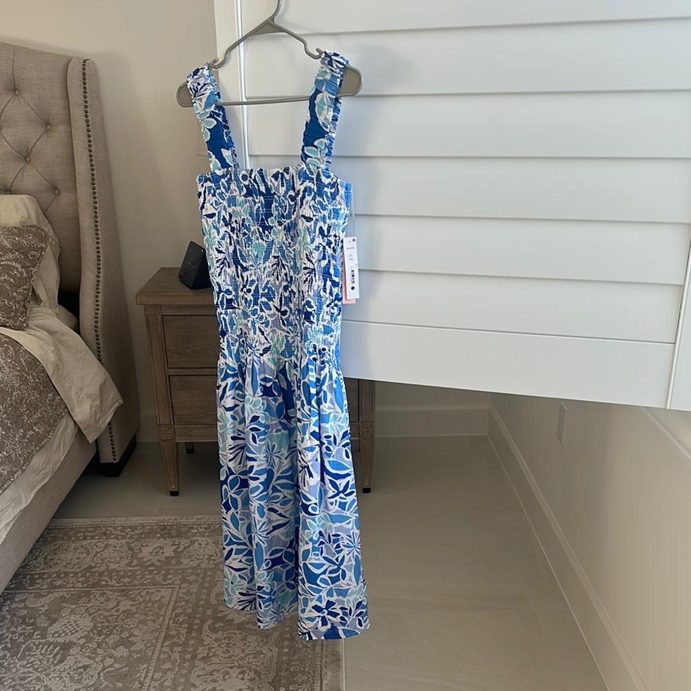 Aqua Blue and White Textured Dress